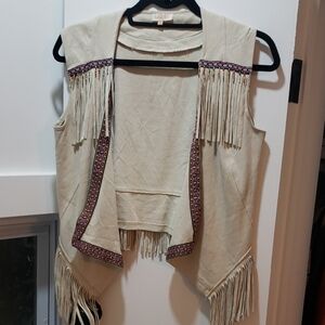 Beige Fringe Cowboy Style Vest